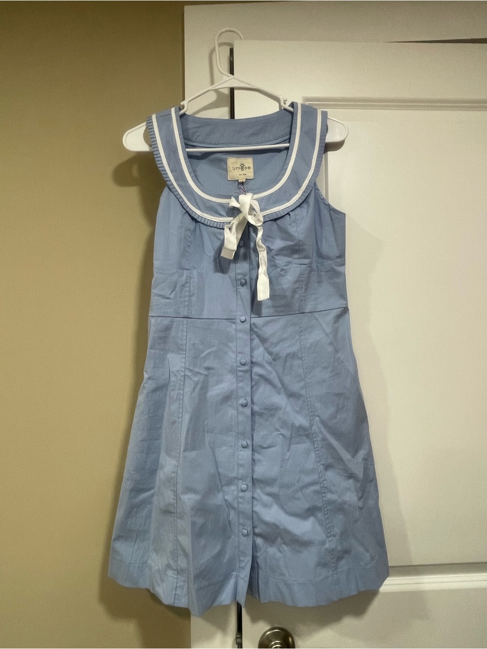 Umgee Light Blue Sailor-Style Casual Dress with White Trim